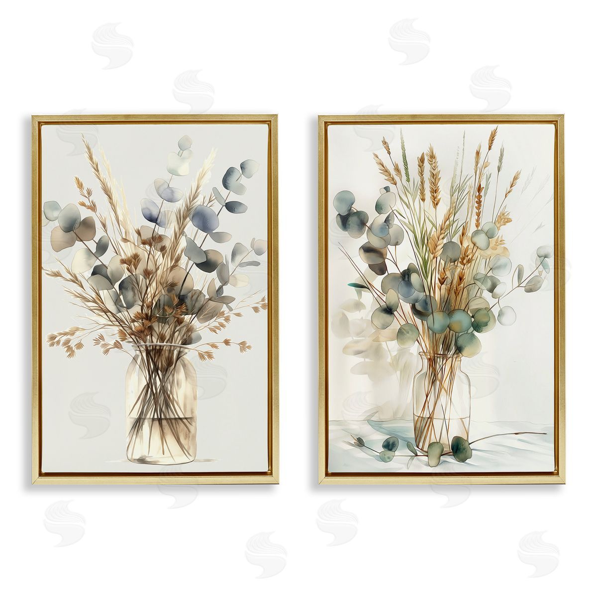 Eucalyptus Jar Bouquets Gold Floating Frame Canvas Wall Art, Home Decor by Steve Hunziker