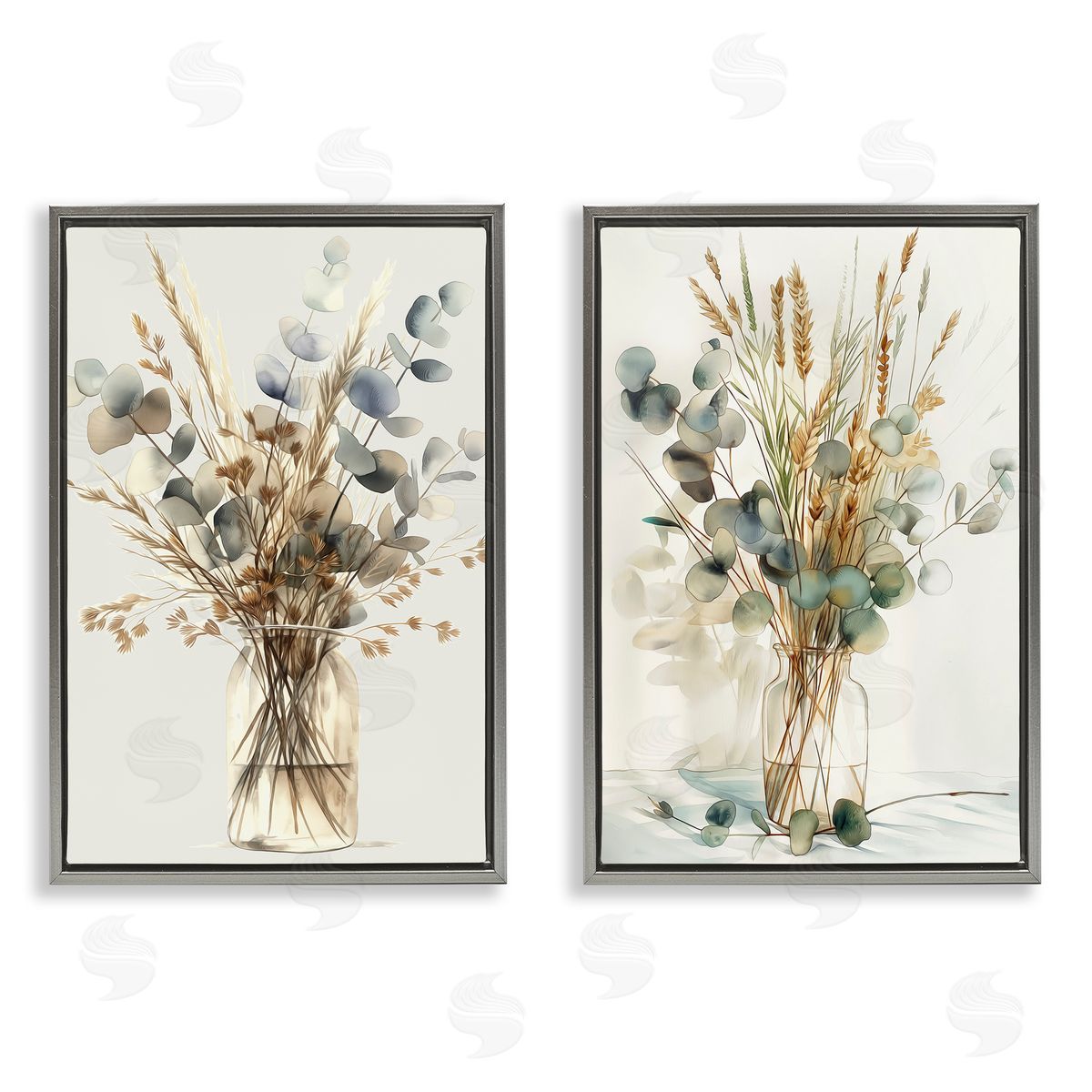 Eucalyptus Jar Bouquets Grey Floating Frame Canvas Wall Art, Home Decor by Steve Hunziker
