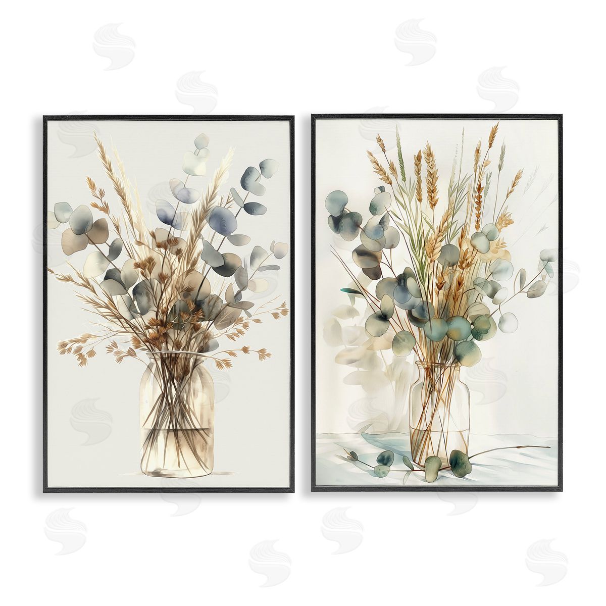 Eucalyptus Jar Bouquets Black Frame Print Wall Art, Home Decor by Steve Hunziker