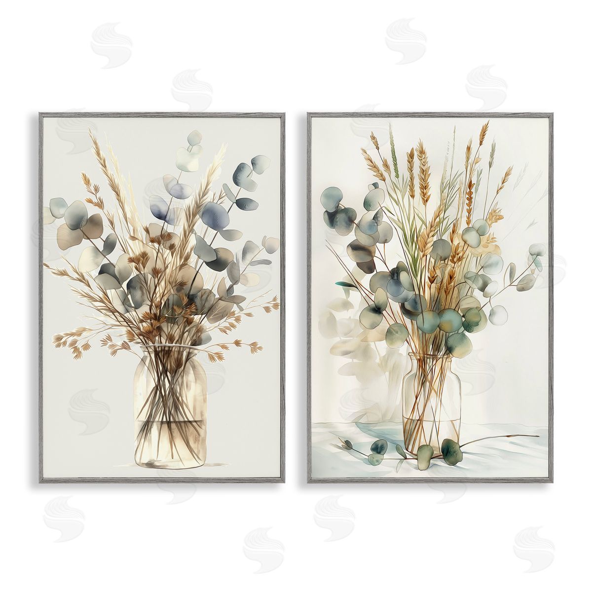Eucalyptus Jar Bouquets Grey Frame Print Wall Art, Home Decor by Steve Hunziker