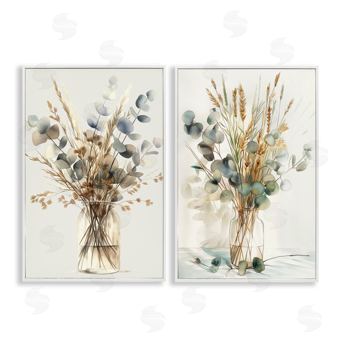 Eucalyptus Jar Bouquets White Frame Print Wall Art, Home Decor by Steve Hunziker
