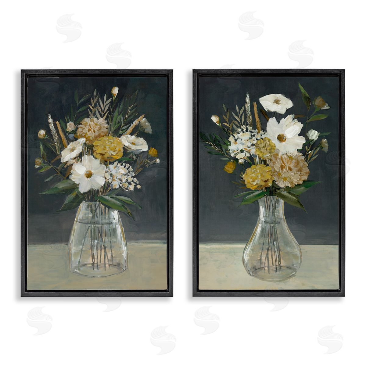 Muted Bouquet Vases Black Floating Frame Canvas Wall Art, Home Decor by Hannah Dawson