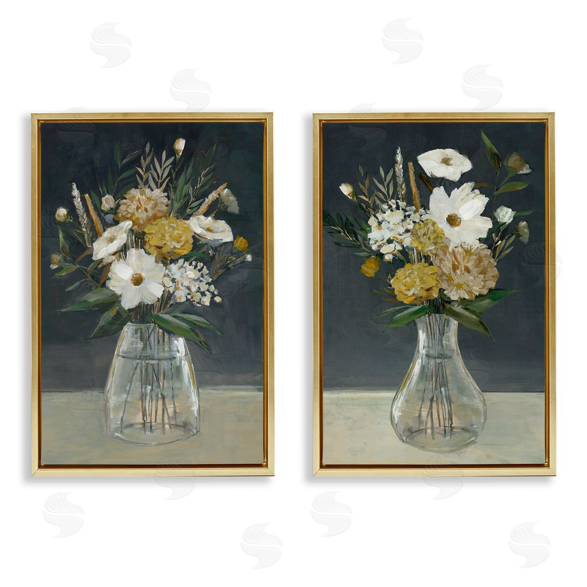 Muted Bouquet Vases Gold Floating Frame Canvas Wall Art, Home Decor by Hannah Dawson