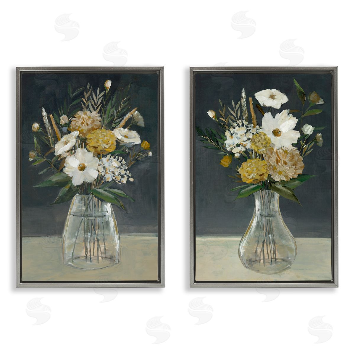 Muted Bouquet Vases Grey Floating Frame Canvas Wall Art, Home Decor by Hannah Dawson