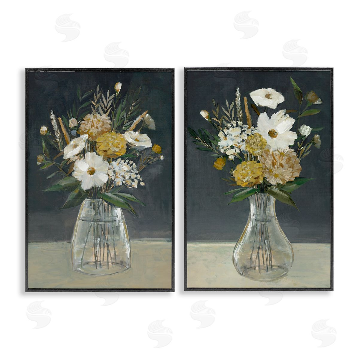 Muted Bouquet Vases Black Frame Print Wall Art, Home Decor by Hannah Dawson