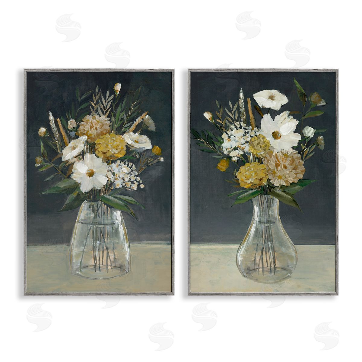 Muted Bouquet Vases Grey Frame Print Wall Art, Home Decor by Hannah Dawson