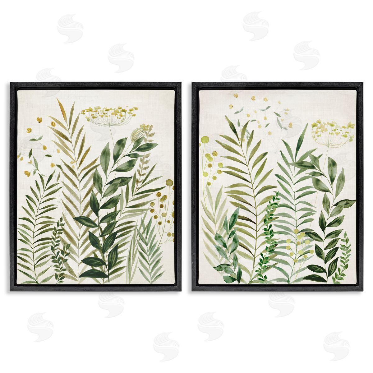 Varied Leaves & Fronds Black Floating Frame Canvas Wall Art, Home Decor by Hannah Dawson