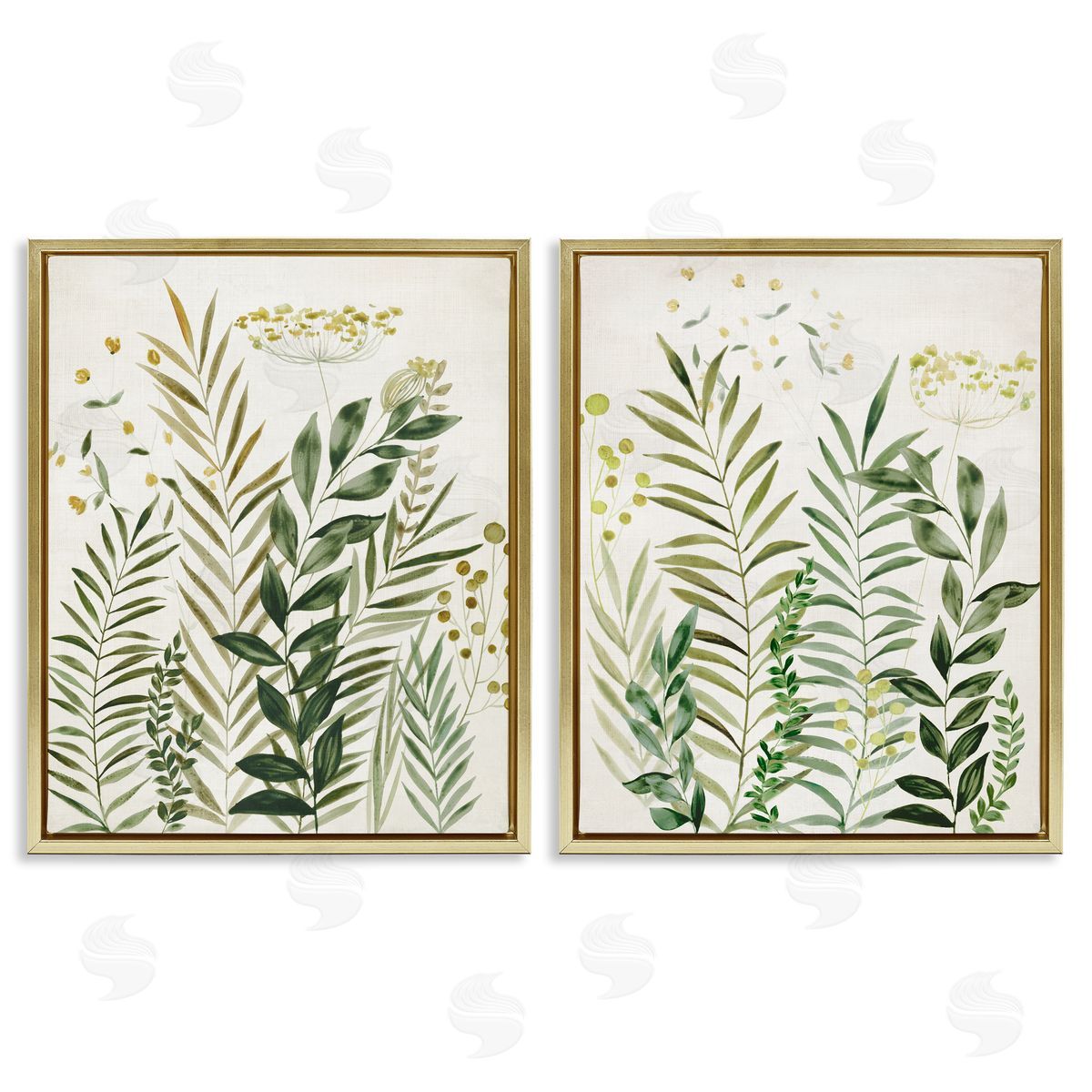 Varied Leaves & Fronds Gold Floating Frame Canvas Wall Art, Home Decor by Hannah Dawson