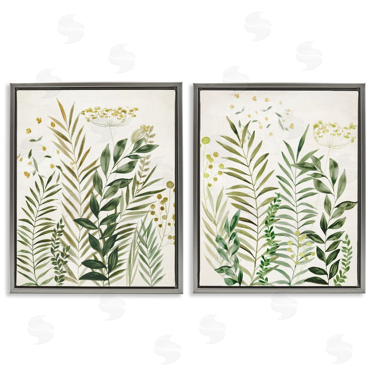 Varied Leaves & Fronds Grey Floating Frame Canvas Wall Art, Home Decor by Hannah Dawson