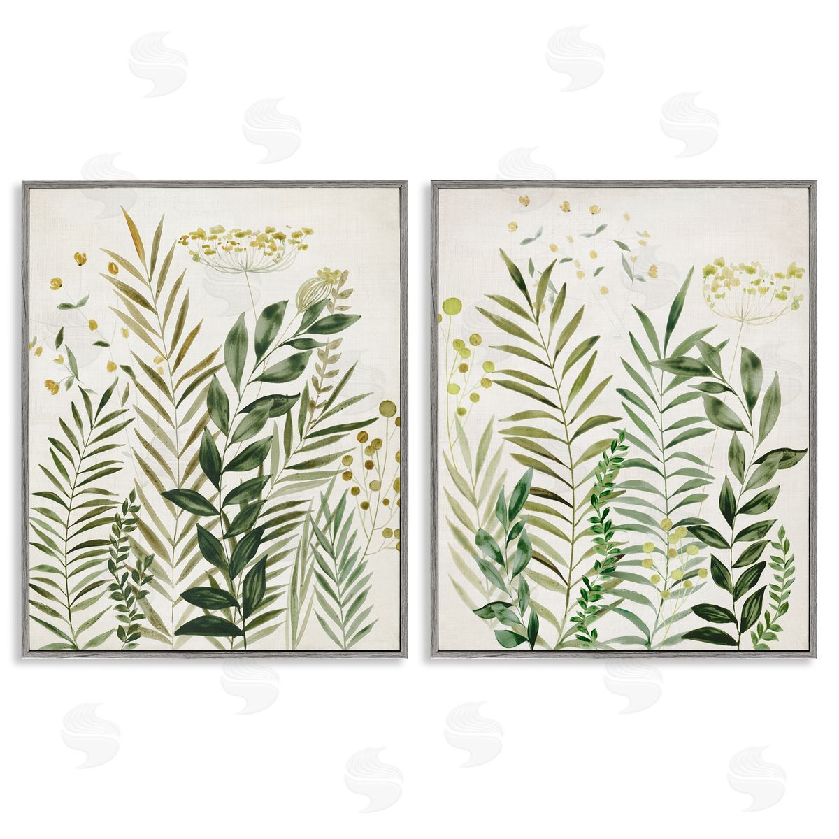 Varied Leaves & Fronds Grey Frame Print Wall Art, Home Decor by Hannah Dawson