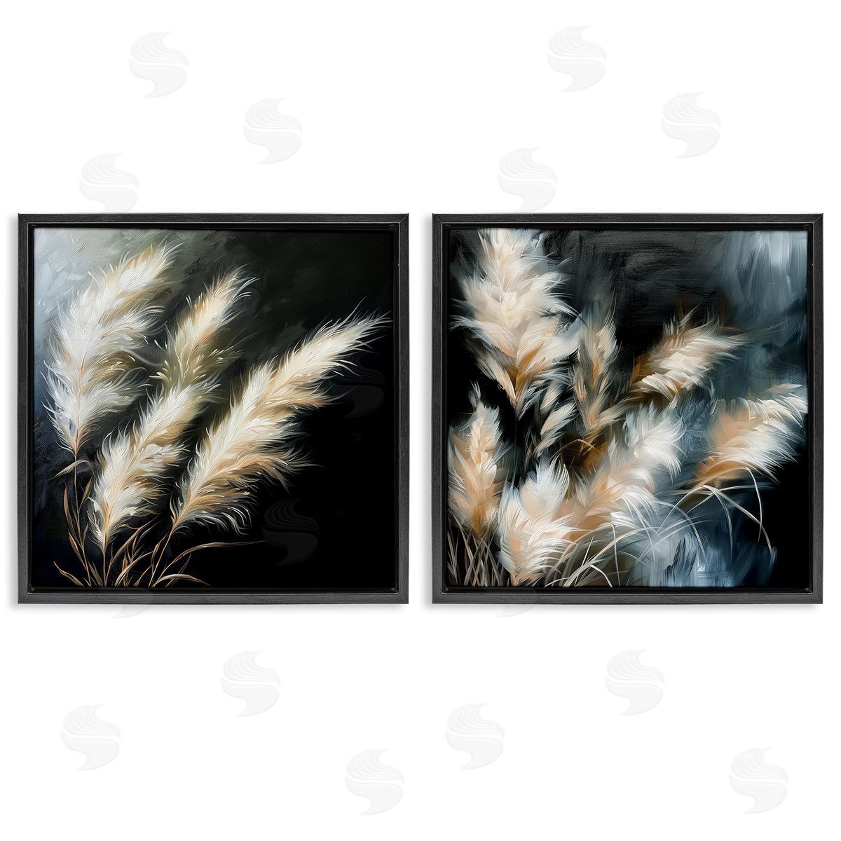 Windblown Wheat Sprigs Black Floating Frame Canvas Wall Art, Home Decor by Raymond Powers