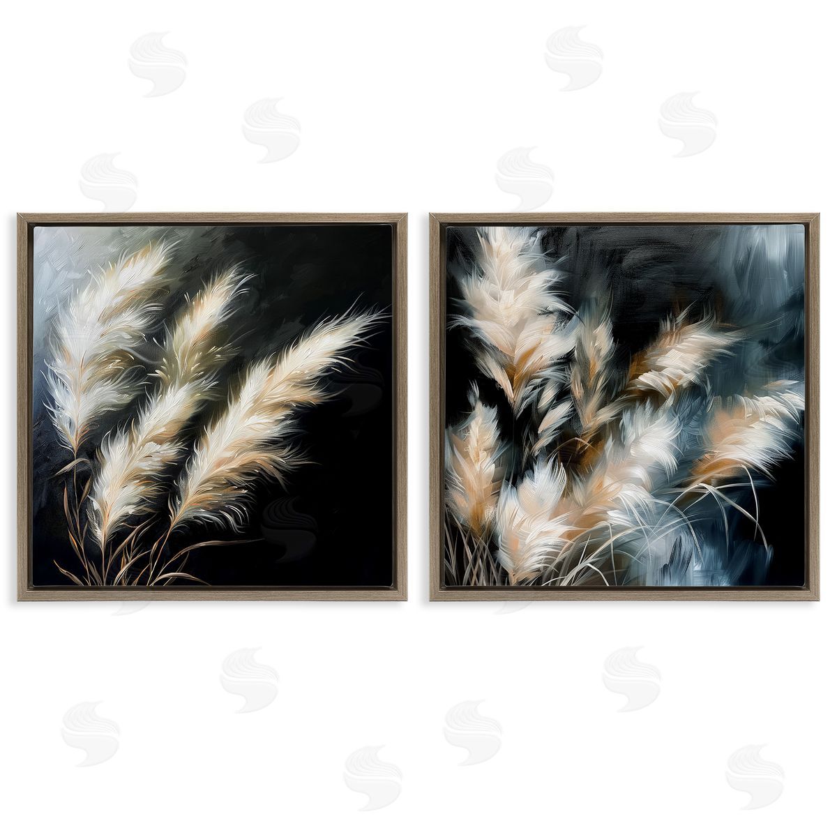 Windblown Wheat Sprigs Brown Floating Frame Canvas Wall Art, Home Decor by Raymond Powers