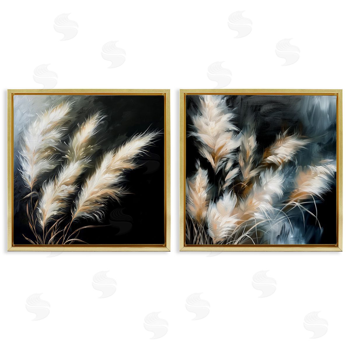 Windblown Wheat Sprigs Gold Floating Frame Canvas Wall Art, Home Decor by Raymond Powers