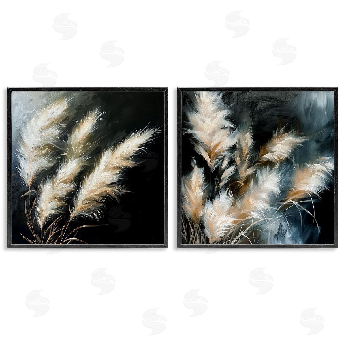 Windblown Wheat Sprigs Black Frame Print Wall Art, Home Decor by Raymond Powers
