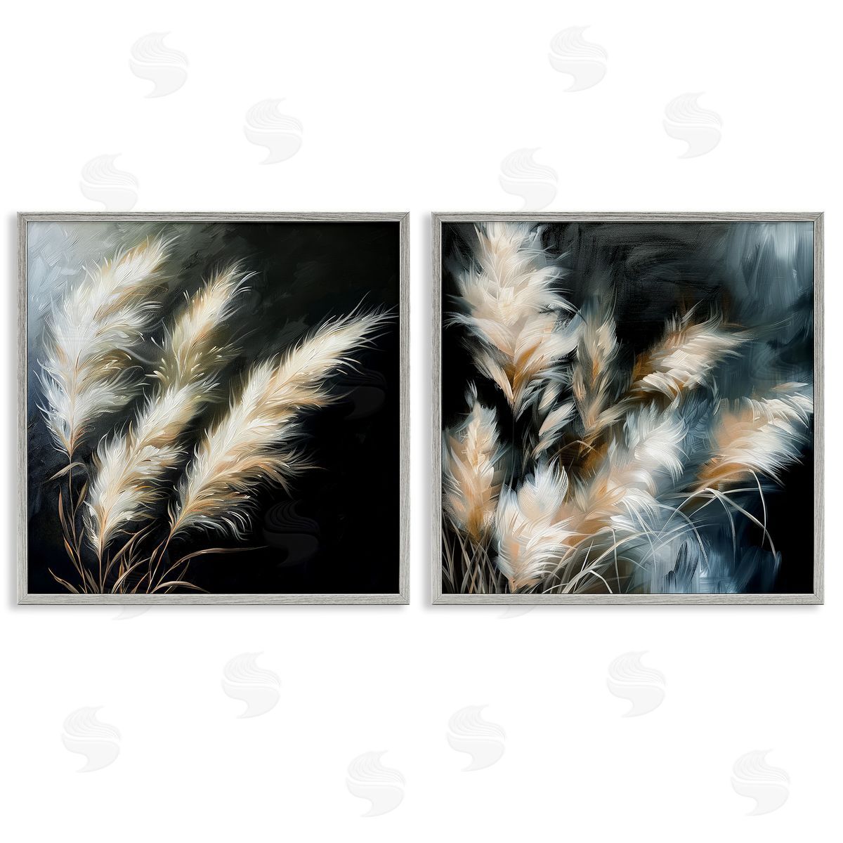 Windblown Wheat Sprigs Grey Frame Print Wall Art, Home Decor by Raymond Powers