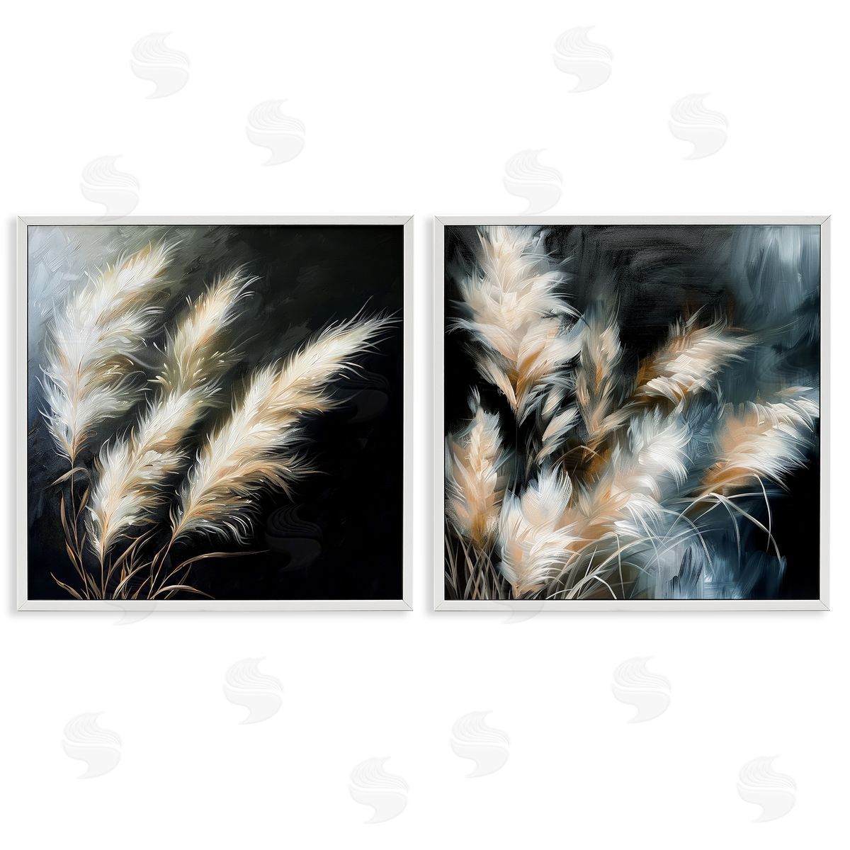 Windblown Wheat Sprigs White Frame Print Wall Art, Home Decor by Raymond Powers