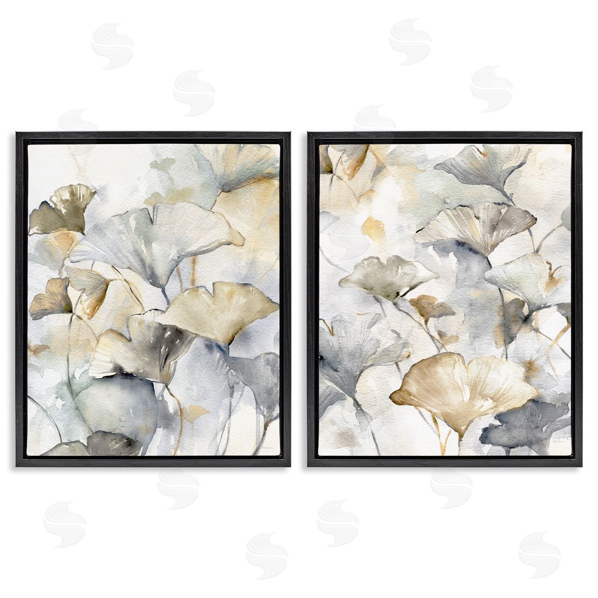 Gingko Leaves in Layers Black Floating Frame Canvas Wall Art, Home Decor by Carol Robinson