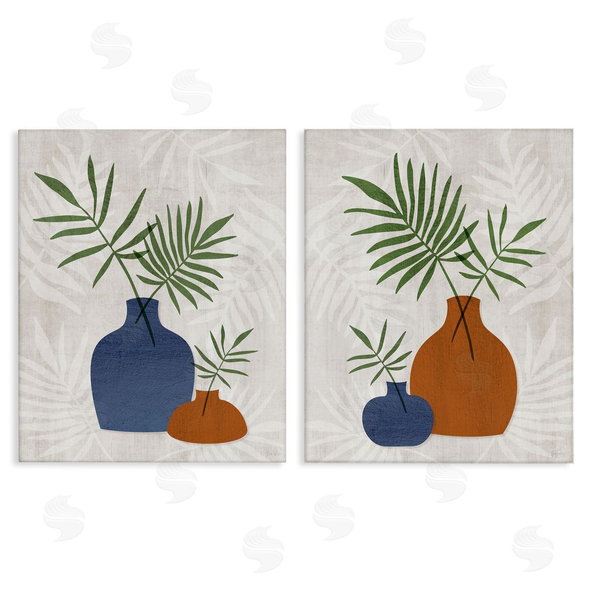 Midcentury Palm Vases Canvas Wall Art, Home Decor by Natalie Carpentieri