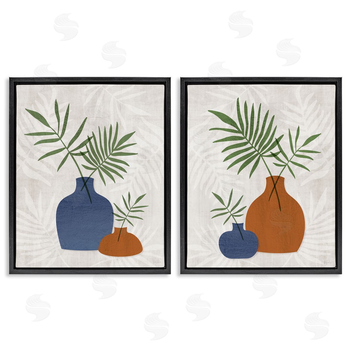 Midcentury Palm Vases Black Floating Frame Canvas Wall Art, Home Decor by Natalie Carpentieri