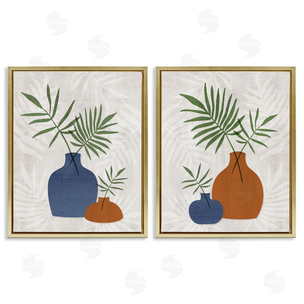 Midcentury Palm Vases Gold Floating Frame Canvas Wall Art, Home Decor by Natalie Carpentieri