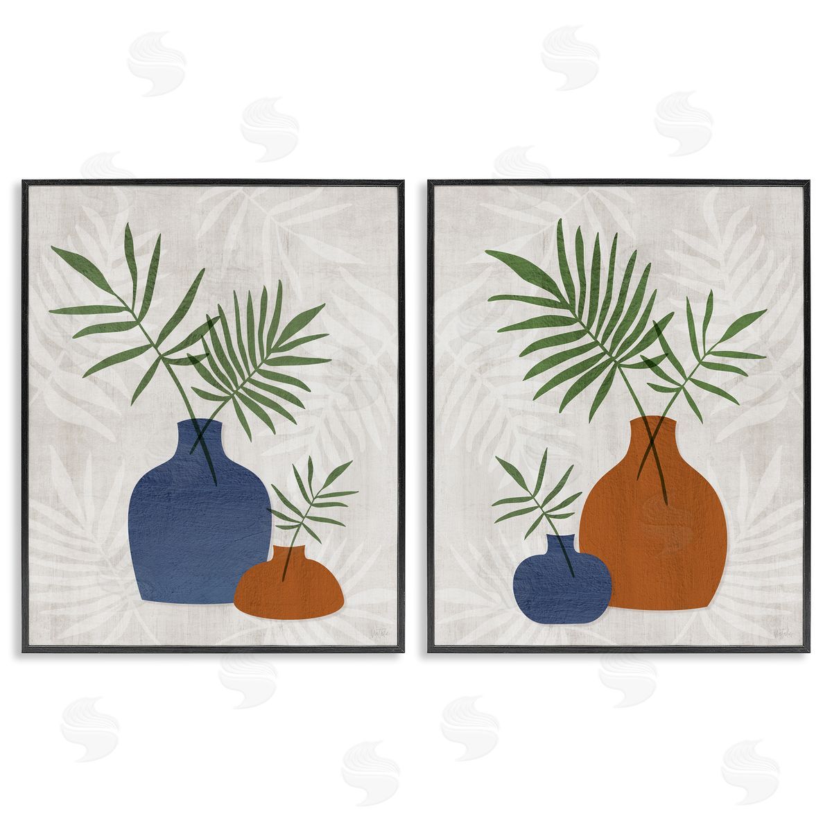 Midcentury Palm Vases Black Frame Print Wall Art, Home Decor by Natalie Carpentieri