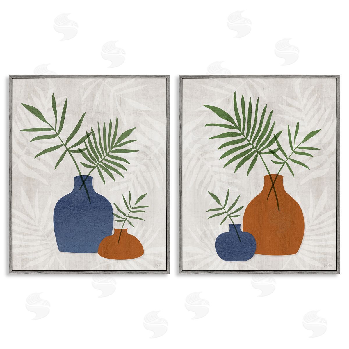 Midcentury Palm Vases Grey Frame Print Wall Art, Home Decor by Natalie Carpentieri