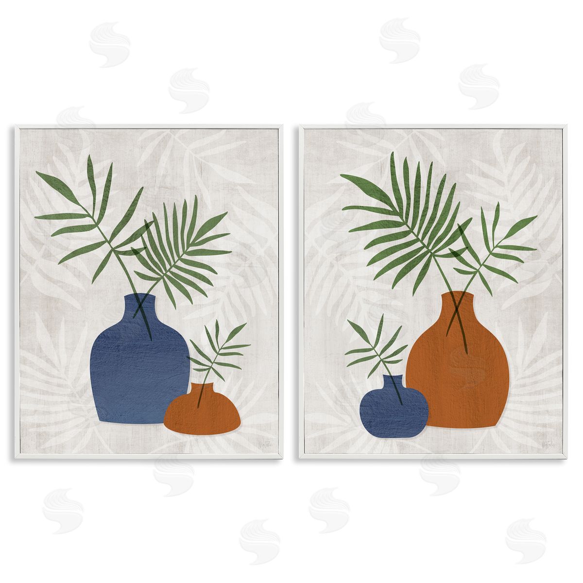 Midcentury Palm Vases White Frame Print Wall Art, Home Decor by Natalie Carpentieri