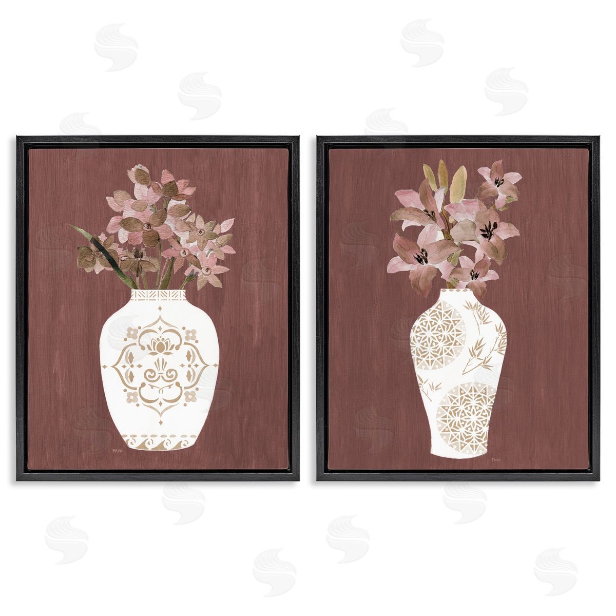 Rustic Boho Bouquets Black Floating Frame Canvas Wall Art, Home Decor by Janet Tava