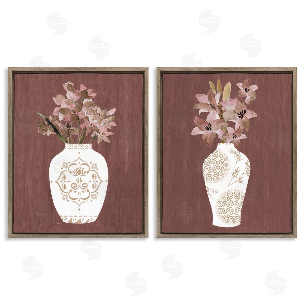 Rustic Boho Bouquets Brown Floating Frame Canvas Wall Art, Home Decor by Janet Tava
