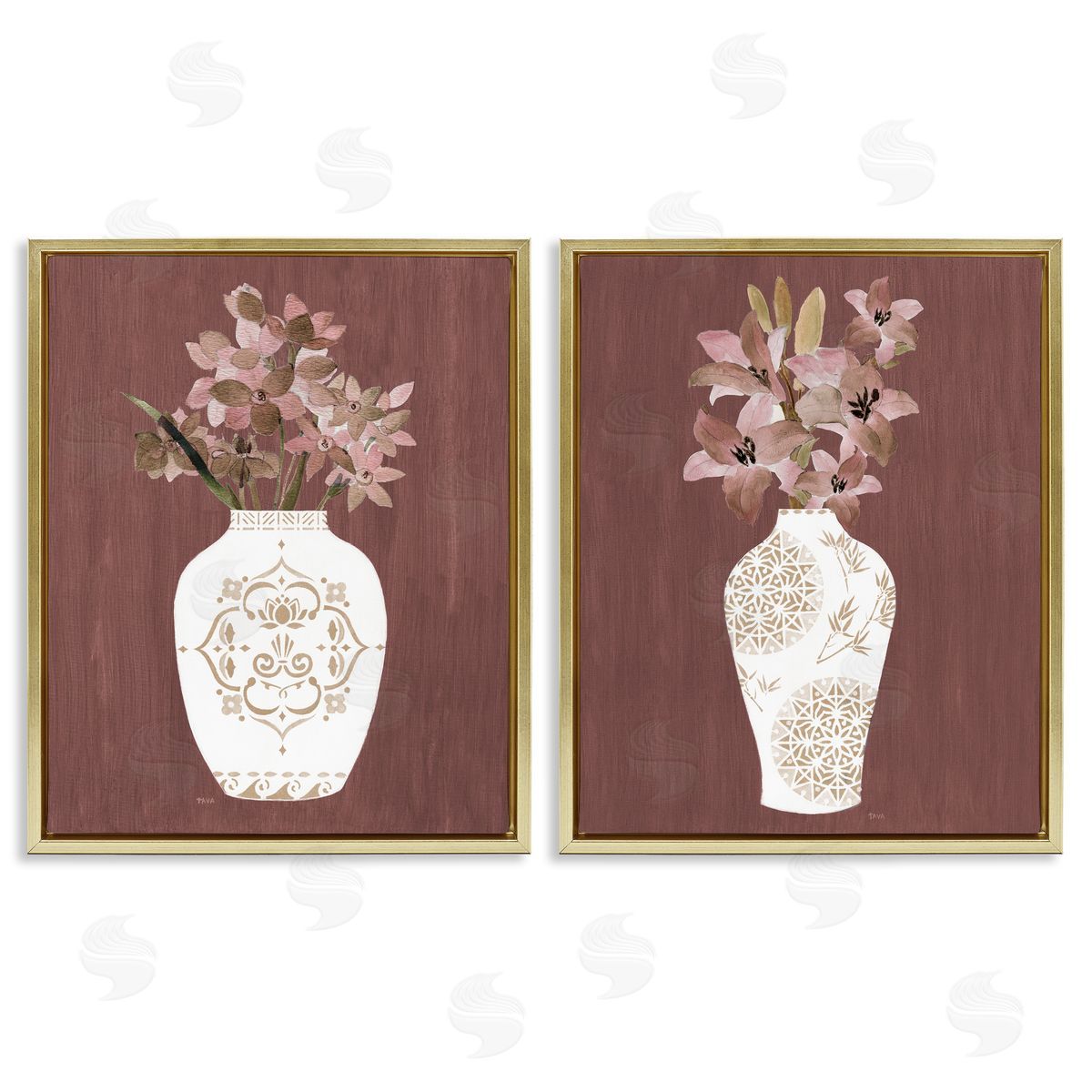 Rustic Boho Bouquets Gold Floating Frame Canvas Wall Art, Home Decor by Janet Tava
