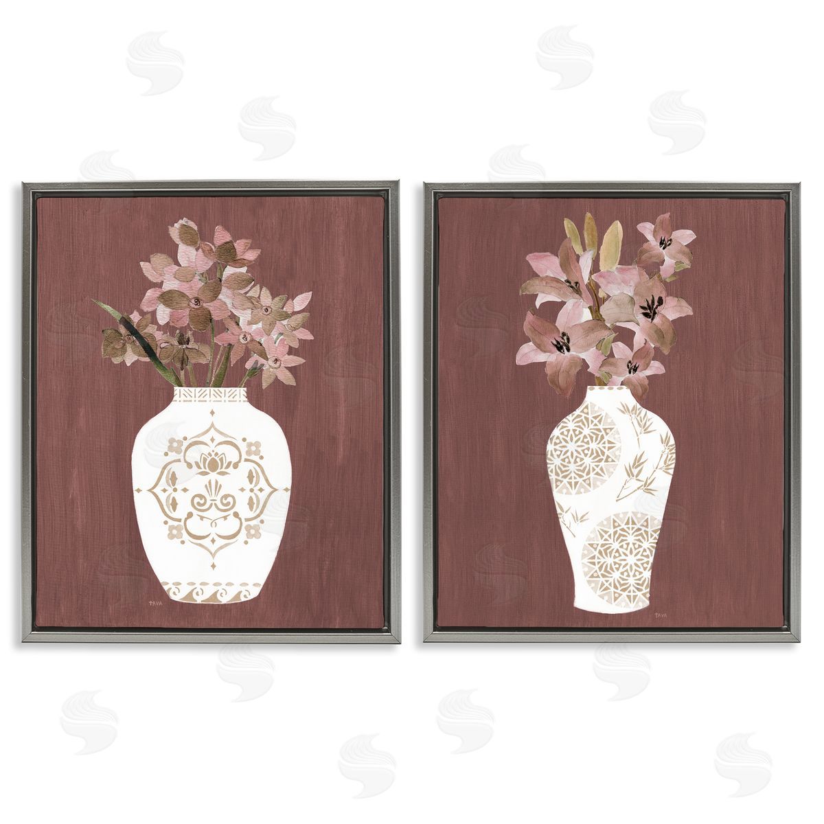 Rustic Boho Bouquets Grey Floating Frame Canvas Wall Art, Home Decor by Janet Tava