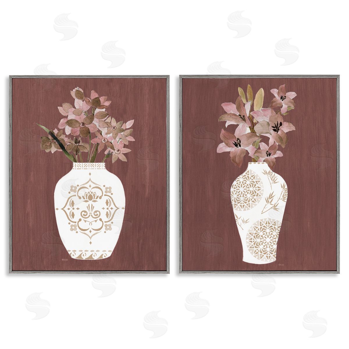 Rustic Boho Bouquets Grey Frame Print Wall Art, Home Decor by Janet Tava