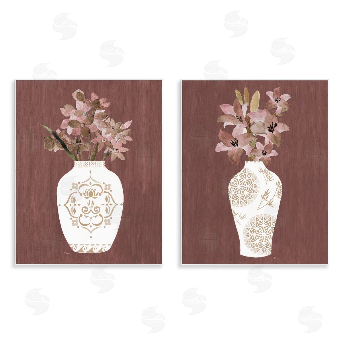 Rustic Boho Bouquets Wood Plaque Wall Art, Home Decor by Janet Tava