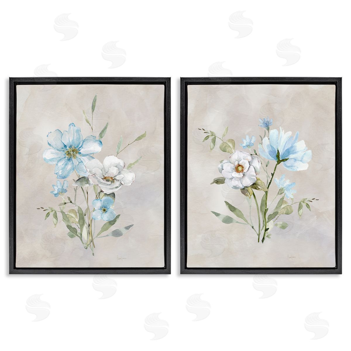 Delicate Flower Tendrils Black Floating Frame Canvas Wall Art, Home Decor by Livi Finn