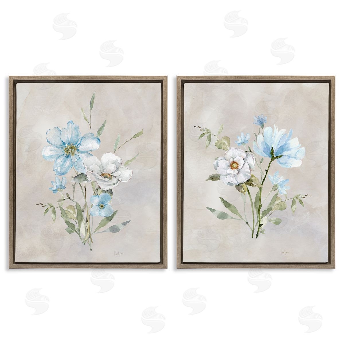 Delicate Flower Tendrils Brown Floating Frame Canvas Wall Art, Home Decor by Livi Finn