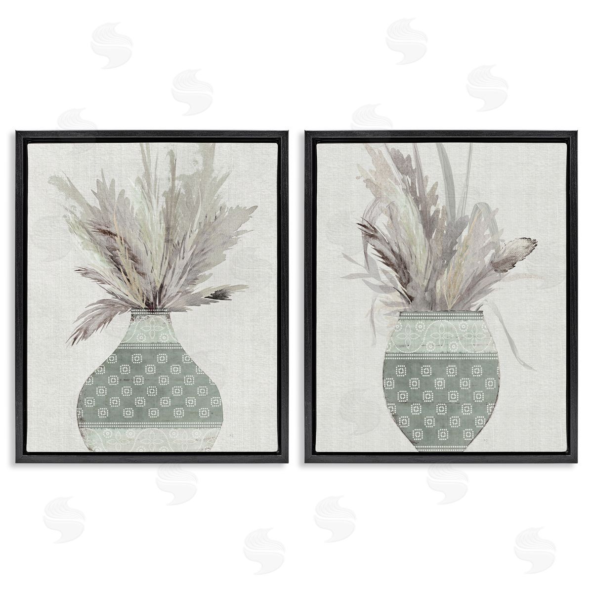 Boho Rustic Plant Vases Black Floating Frame Canvas Wall Art, Home Decor by Susan Jill