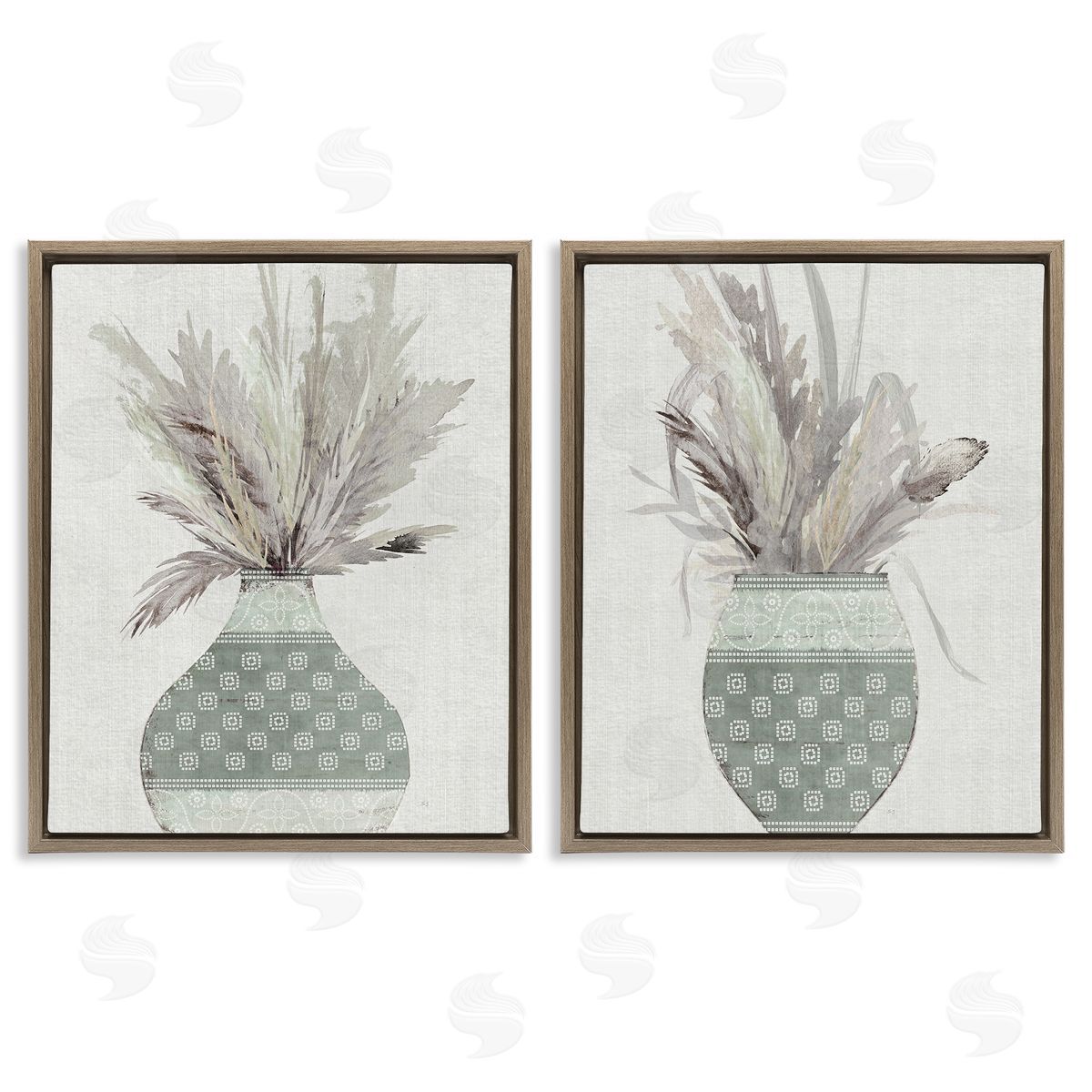 Boho Rustic Plant Vases Brown Floating Frame Canvas Wall Art, Home Decor by Susan Jill