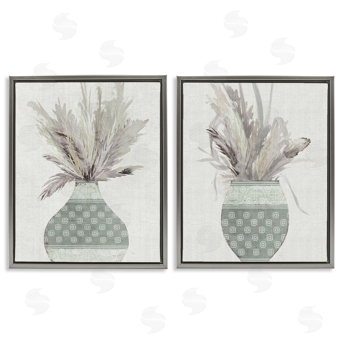Boho Rustic Plant Vases Grey Floating Frame Canvas Wall Art, Home Decor by Susan Jill