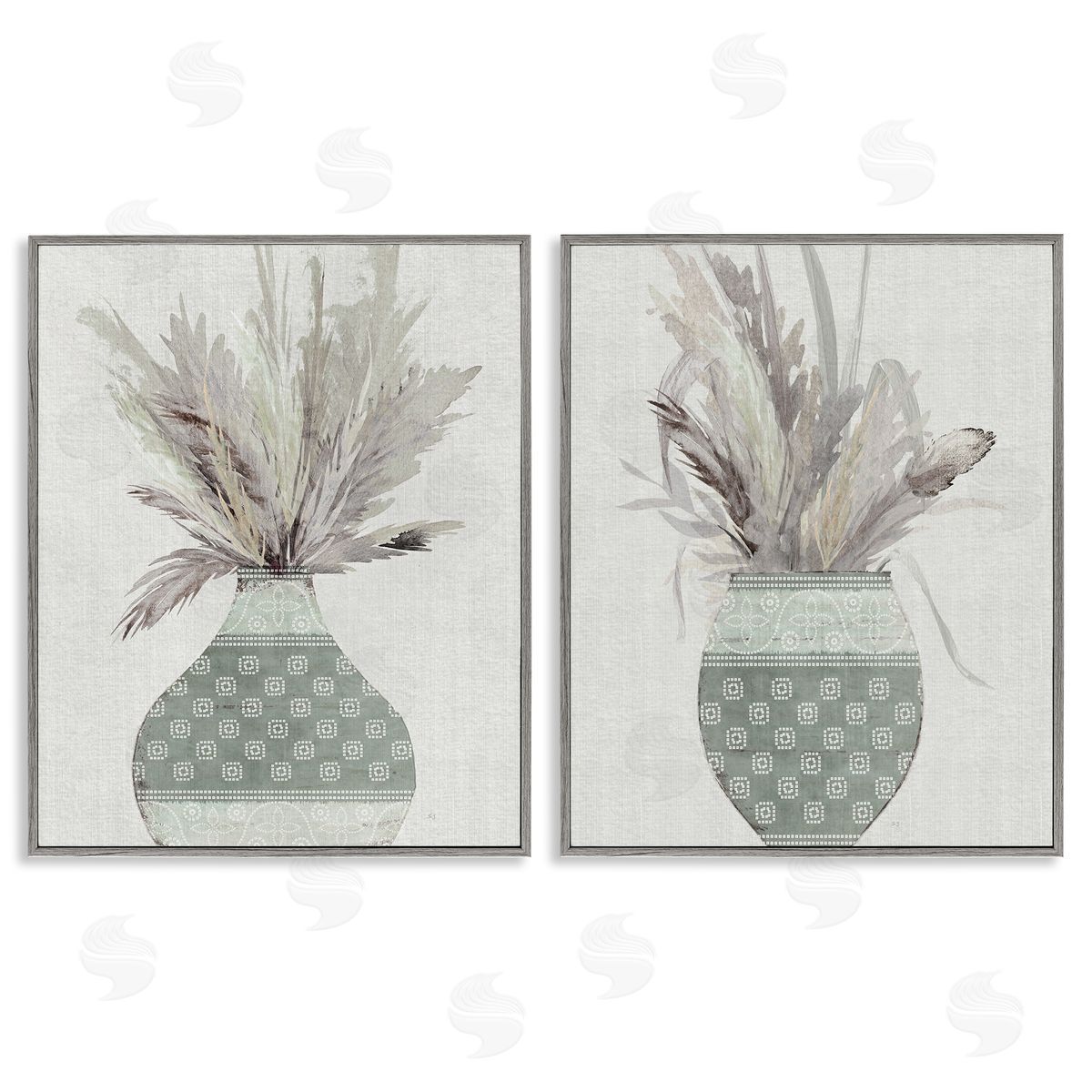 Boho Rustic Plant Vases Grey Frame Print Wall Art, Home Decor by Susan Jill