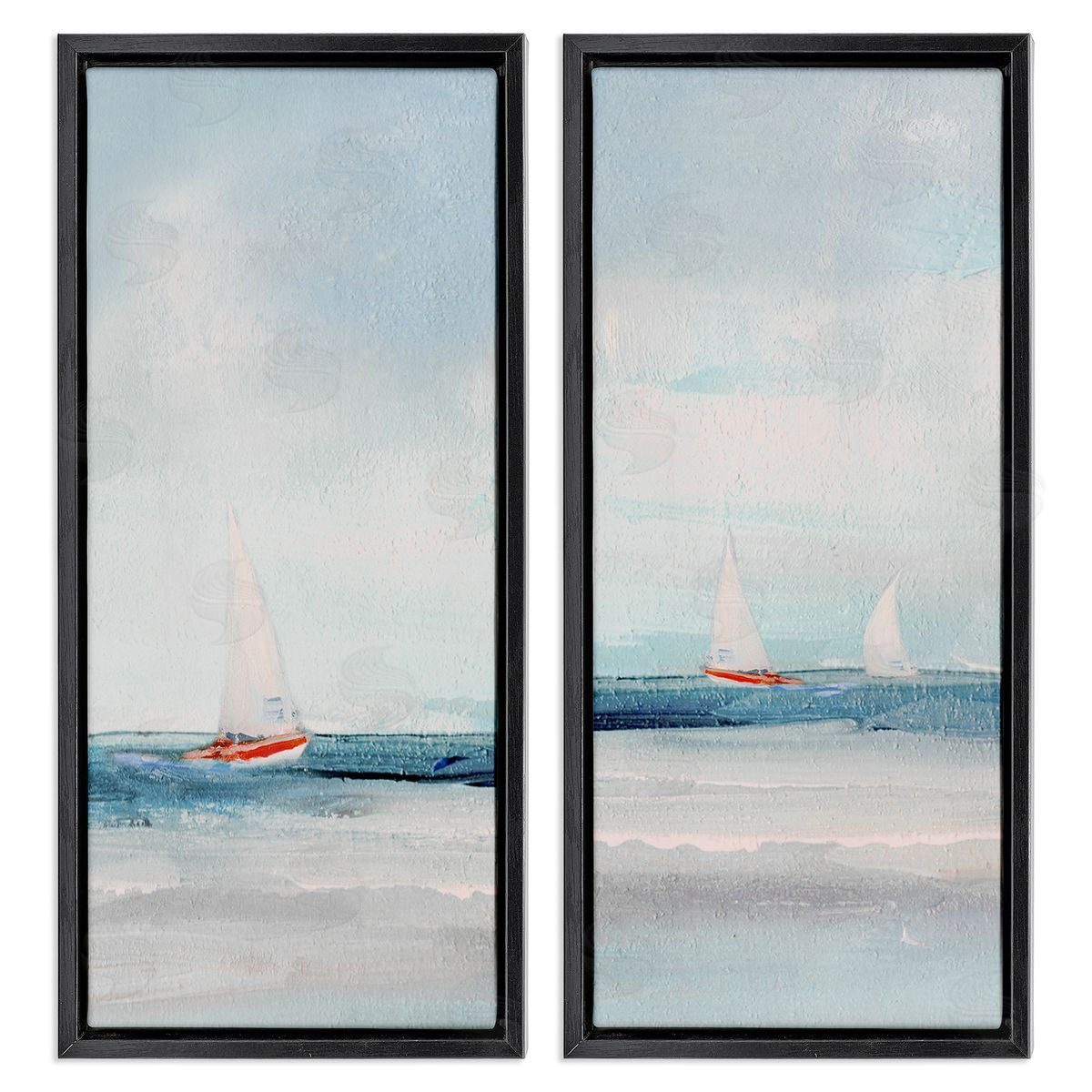 Sailboats near Shoreline Black Floating Frame Canvas Wall Art, Home Decor by Sally Swatland