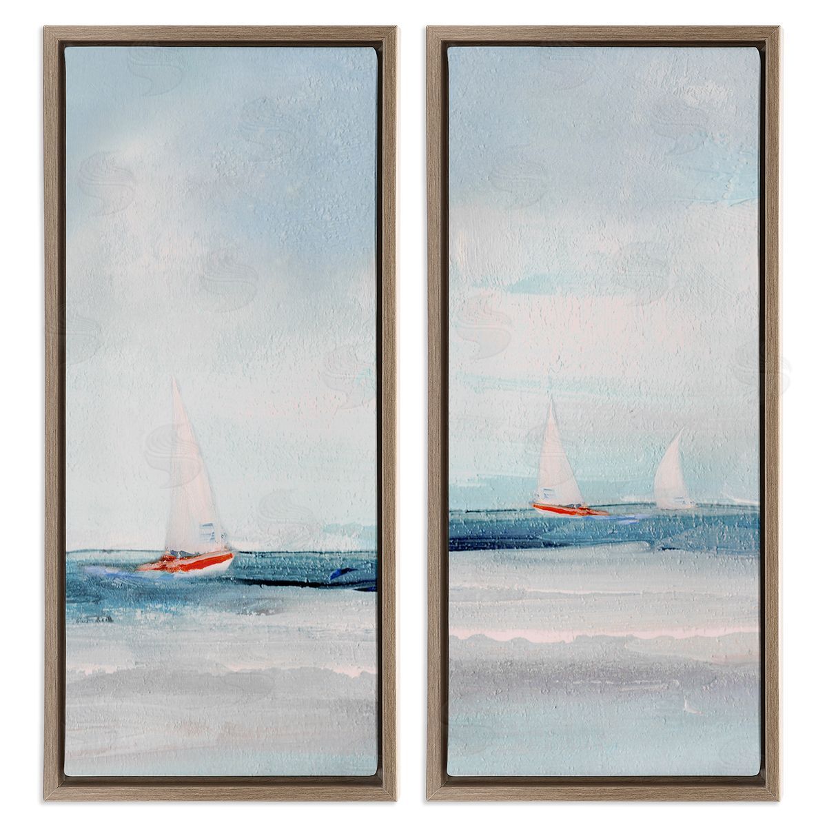 Sailboats near Shoreline Brown Floating Frame Canvas Wall Art, Home Decor by Sally Swatland