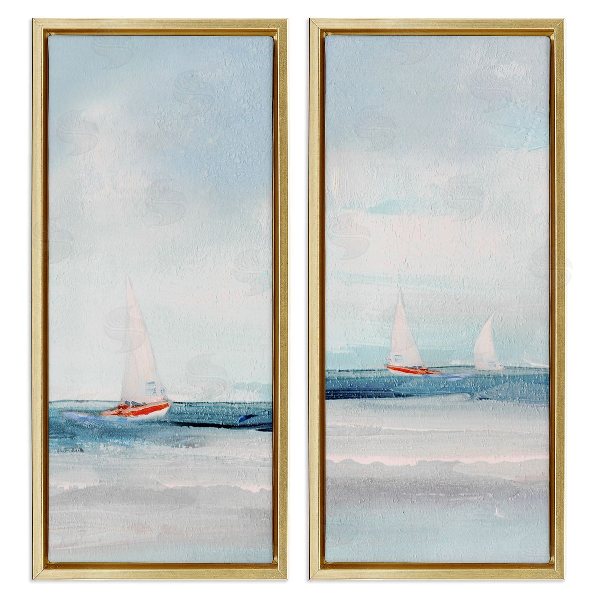 Sailboats near Shoreline Gold Floating Frame Canvas Wall Art, Home Decor by Sally Swatland