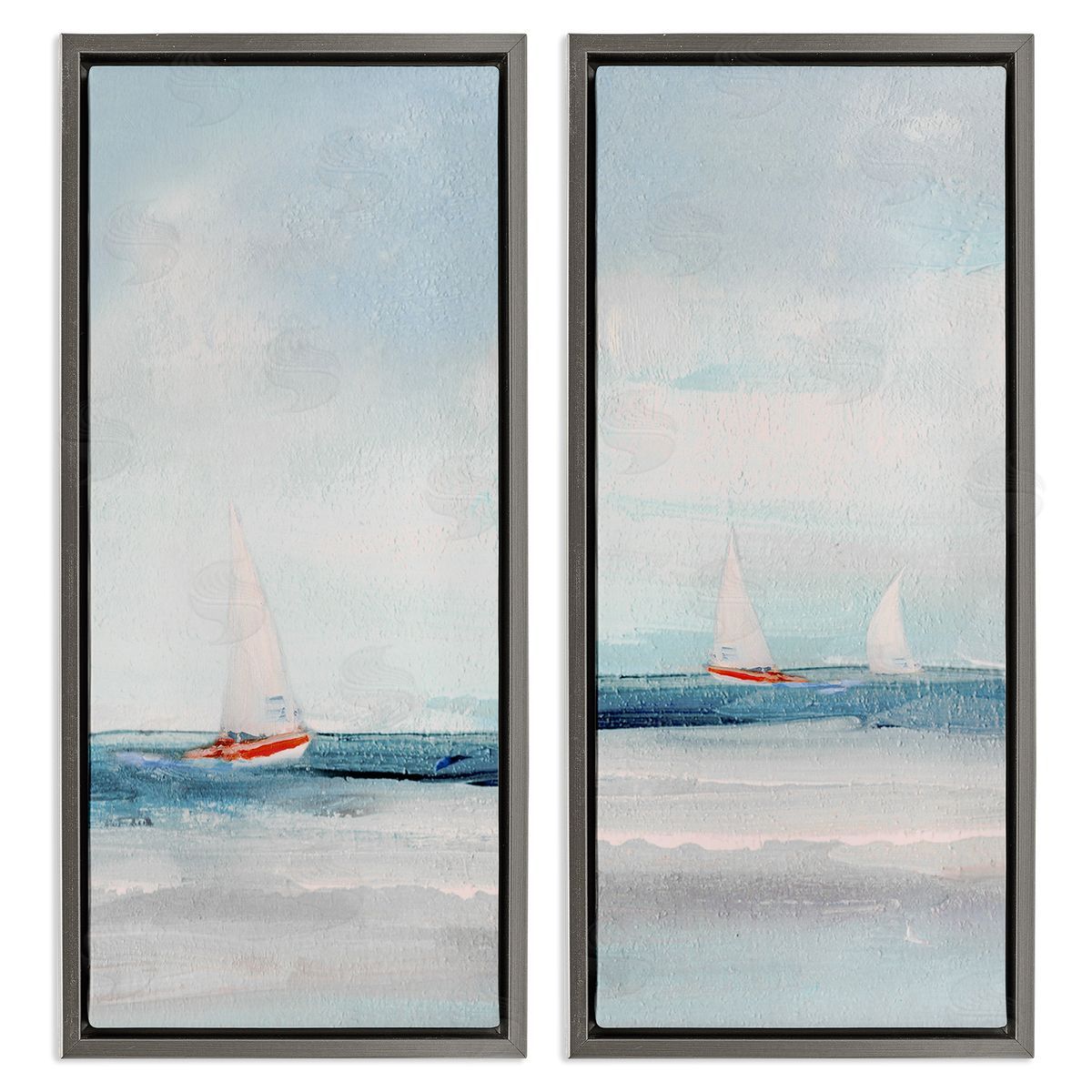Sailboats near Shoreline Grey Floating Frame Canvas Wall Art, Home Decor by Sally Swatland