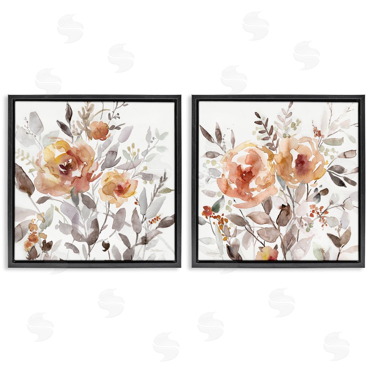 Brushed Abstract Blossoms Black Floating Frame Canvas Wall Art, Home Decor by Carol Robinson