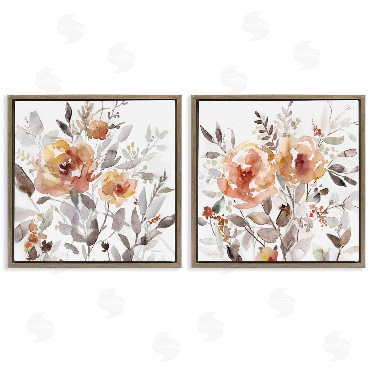 Brushed Abstract Blossoms Brown Floating Frame Canvas Wall Art, Home Decor by Carol Robinson