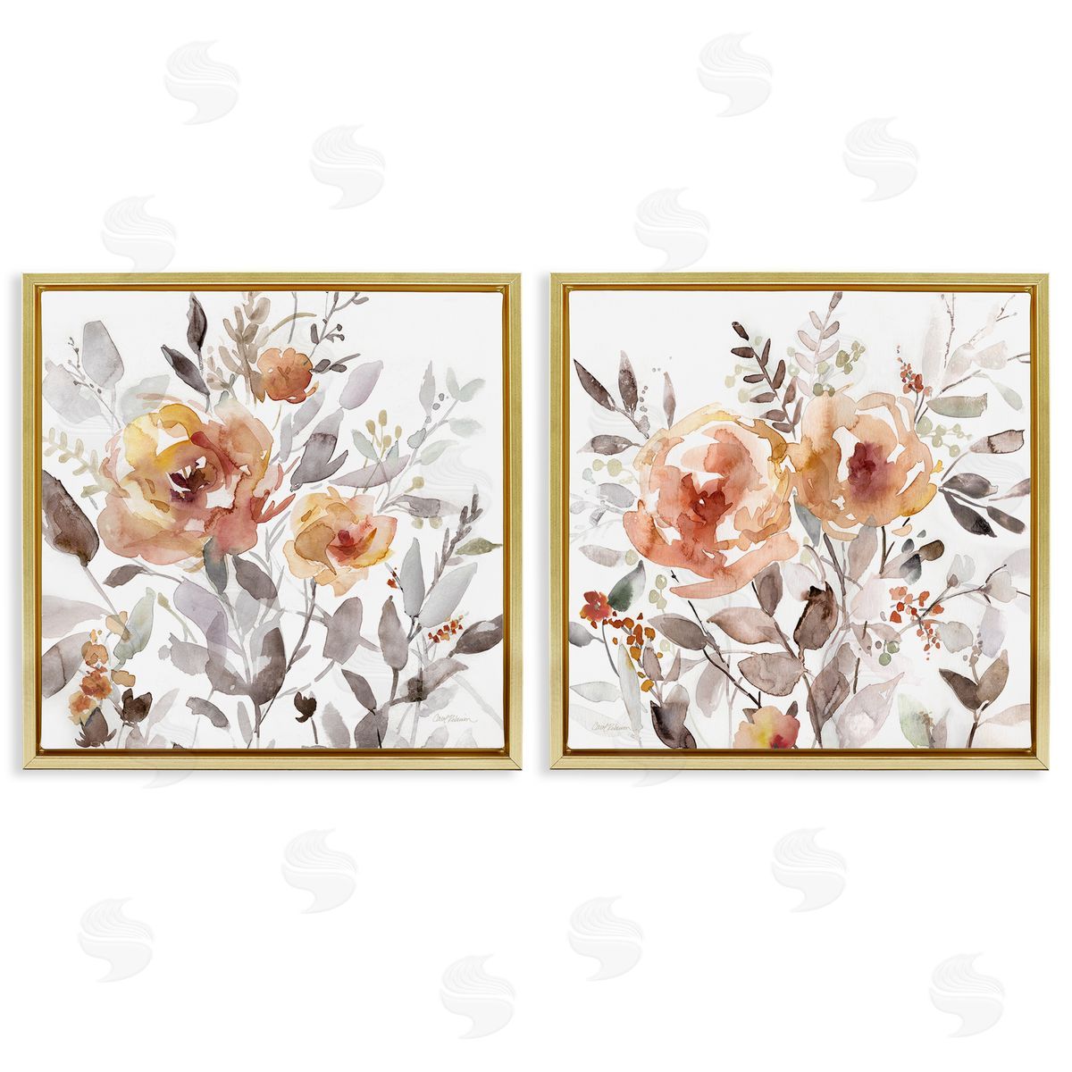 Brushed Abstract Blossoms Gold Floating Frame Canvas Wall Art, Home Decor by Carol Robinson