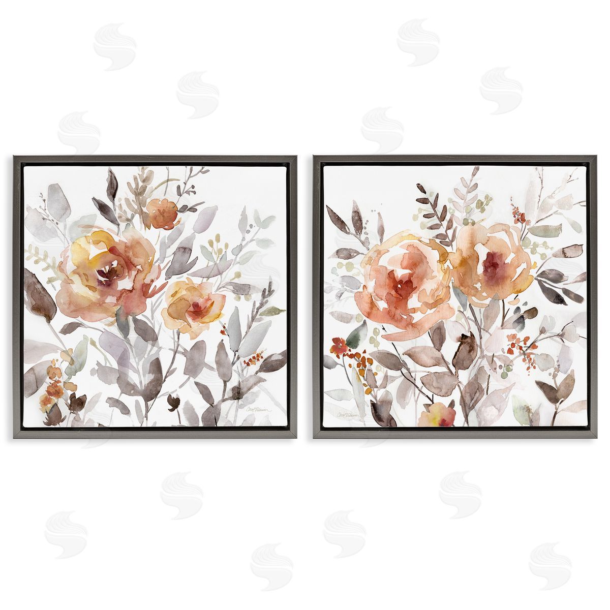 Brushed Abstract Blossoms Grey Floating Frame Canvas Wall Art, Home Decor by Carol Robinson