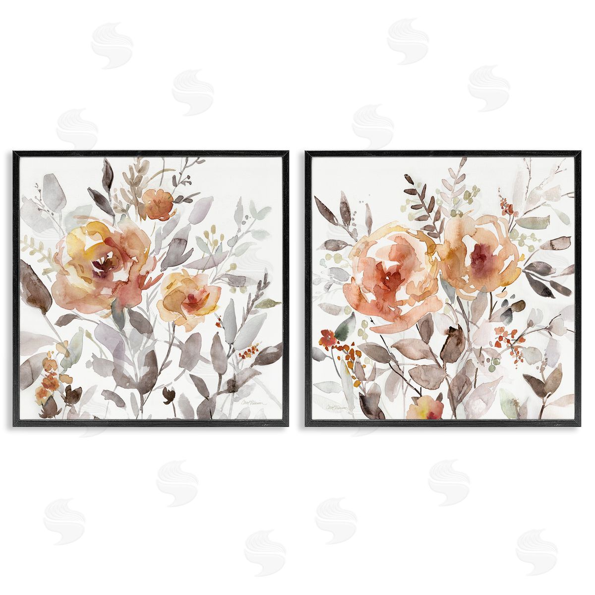Brushed Abstract Blossoms Black Frame Print Wall Art, Home Decor by Carol Robinson