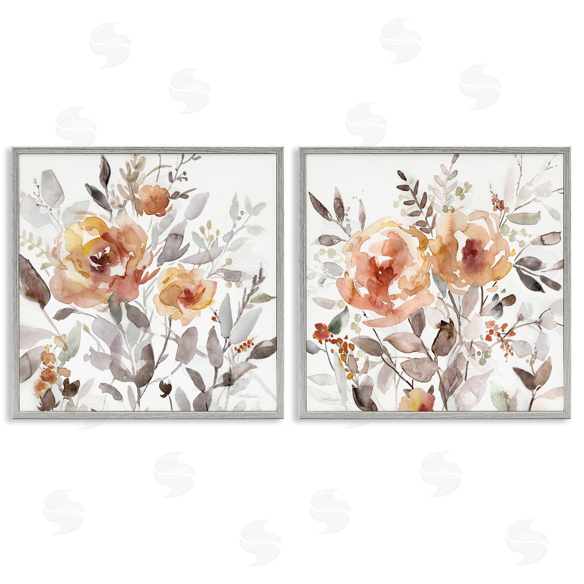 Brushed Abstract Blossoms Grey Frame Print Wall Art, Home Decor by Carol Robinson