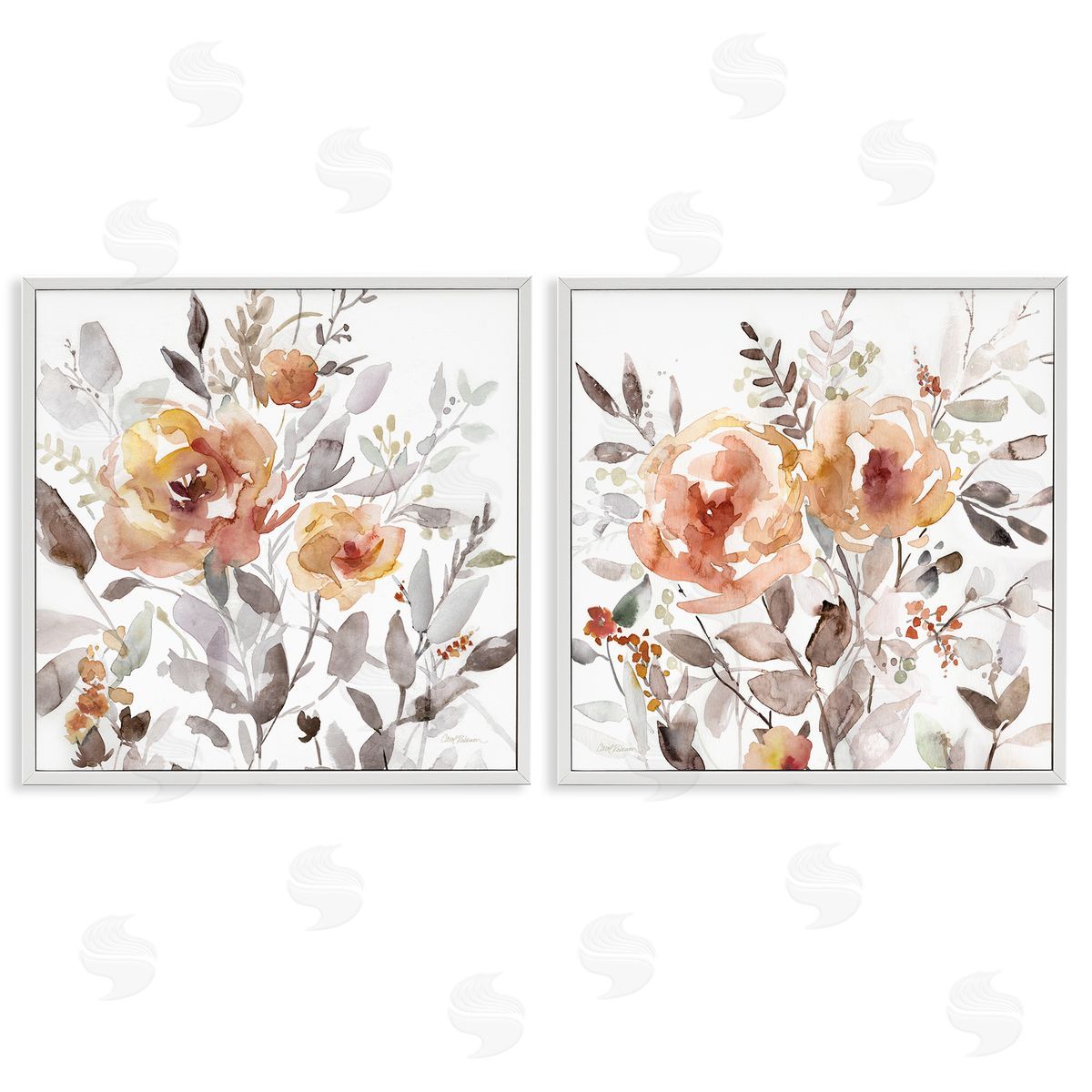 Brushed Abstract Blossoms White Frame Print Wall Art, Home Decor by Carol Robinson